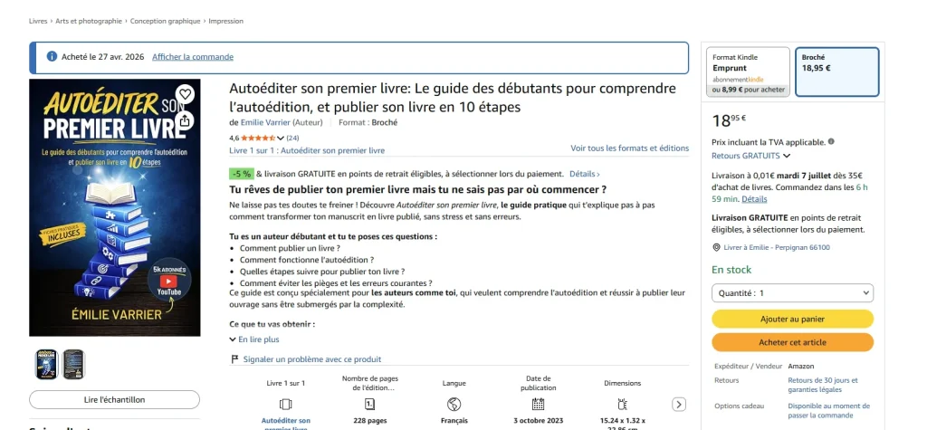 Imprime écran page produit livre